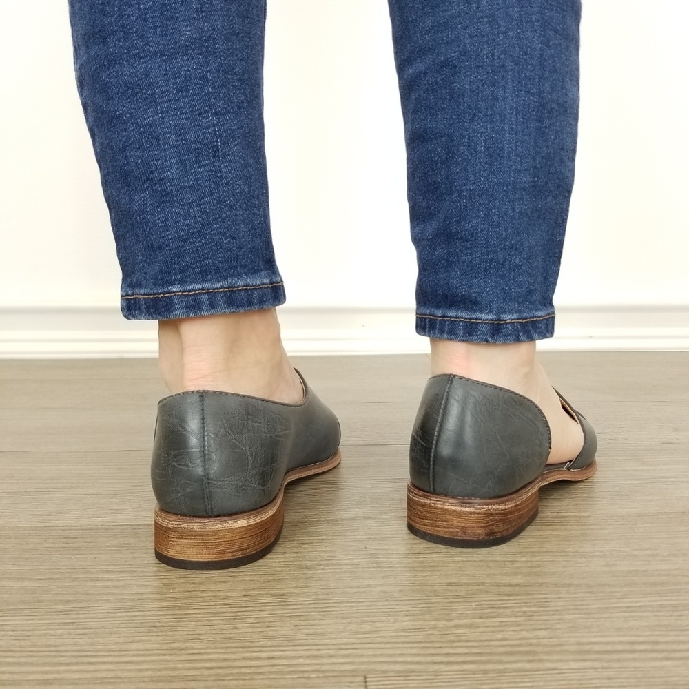 Charcoal Opened Side Pointy Slip On Flat Loafer - Picture 6 of 7